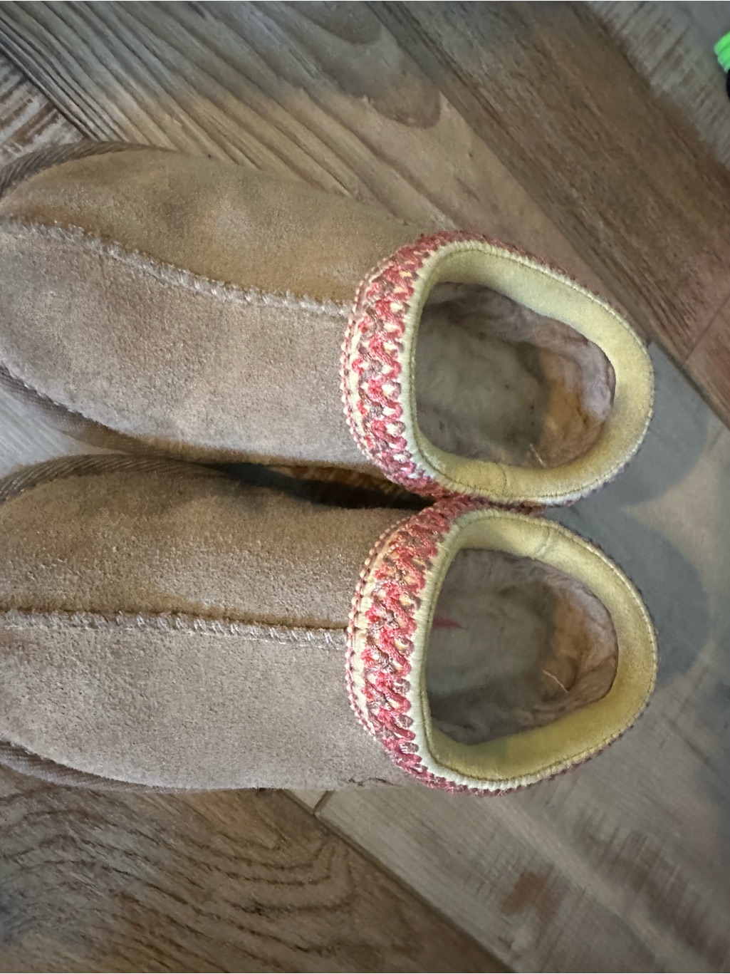 Ugg Tan Suede Slip-On Kids Shoes With Pink Trim